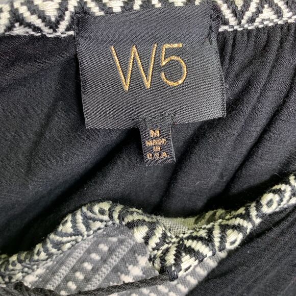 W5 Womens Peasant Top Blouse Shirt V Neck Woven Detail Pullover Black White Med - Picture 7 of 8